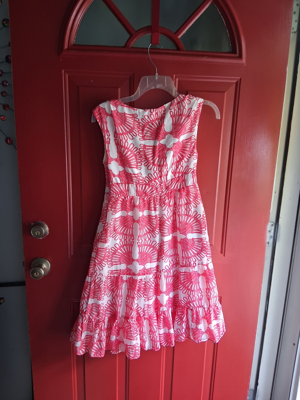 Lilly Pulitzer Pink and White Sleeveless Printed Ruffle-Hem Dress